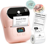 Label Printer M110- Small Address Label Maker Bluetooth No Ink Portable For Small Business, Address, Office, Home For Phone; For Pc/Mac(Usb), With 100 Labels, Baby Pink