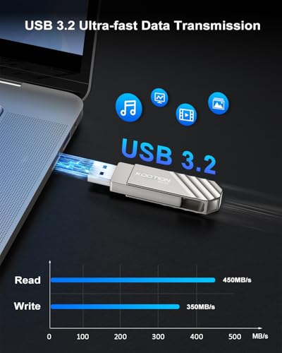 Usb 3.2 Flash Drive 64Gb, Up To 450 Mb/S Read Speed Usb C Memory Stick, Dual Usb C Thumb Drive With Usb Type-C And Usb A, Swivel Metal Pen Drive For Smartphones/Tablet/Laptop/Mac/Car/Tv