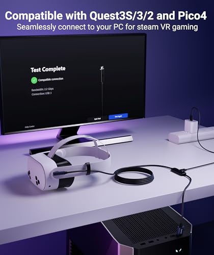 Link Cable with Charging 16FT Compatible with Meta Quest 3S/3 Accessories, Quest2/Pro, Pico4, Next-Gen VR Cable with USB 3.0 A to C Adapter for