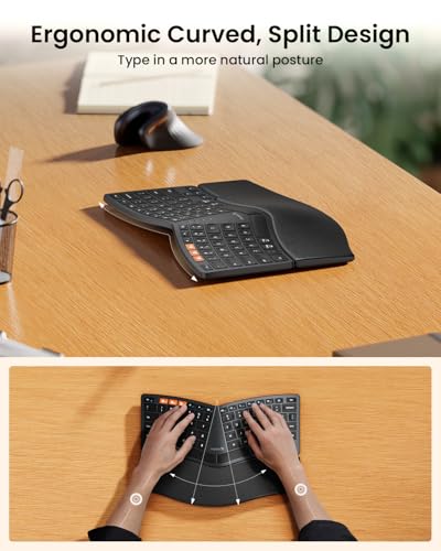 Bluetooth Ergonomic Keyboard, Ek04 Mini Compact Wireless Ergonomic Keyboard, Hard Palm Rest, Multi-Device, Split Design, Rechargeable, Compatible With Windows, Mac Os - Black