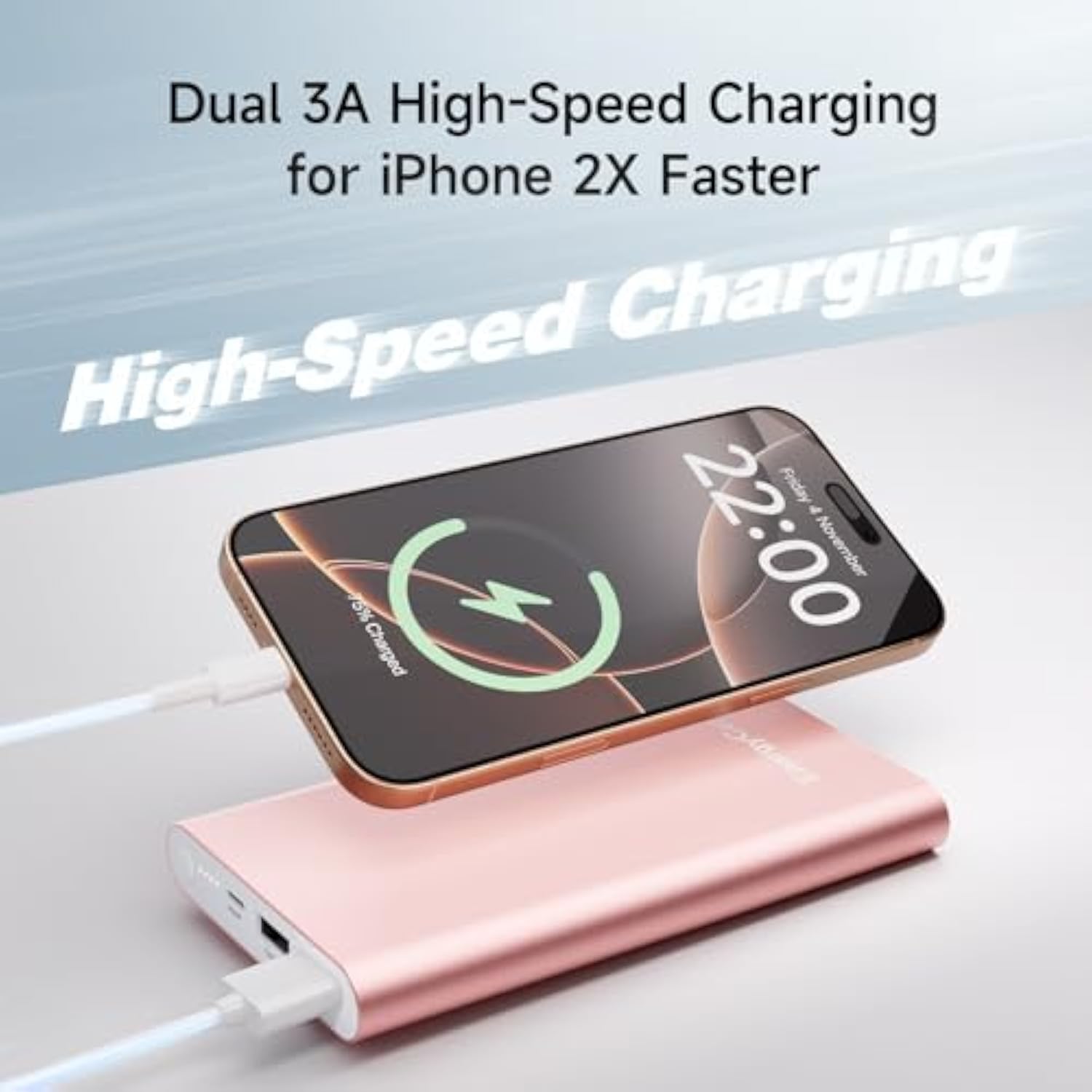Pilot 4Gs Portable Charger 12000Mah Fast Charging Power Bank Dual 3A High-Speed Output Battery Pack Compatible With Iphone 16 15 14 13 12 11 And More(Comes With A Lightning Cable(Rose Gold)