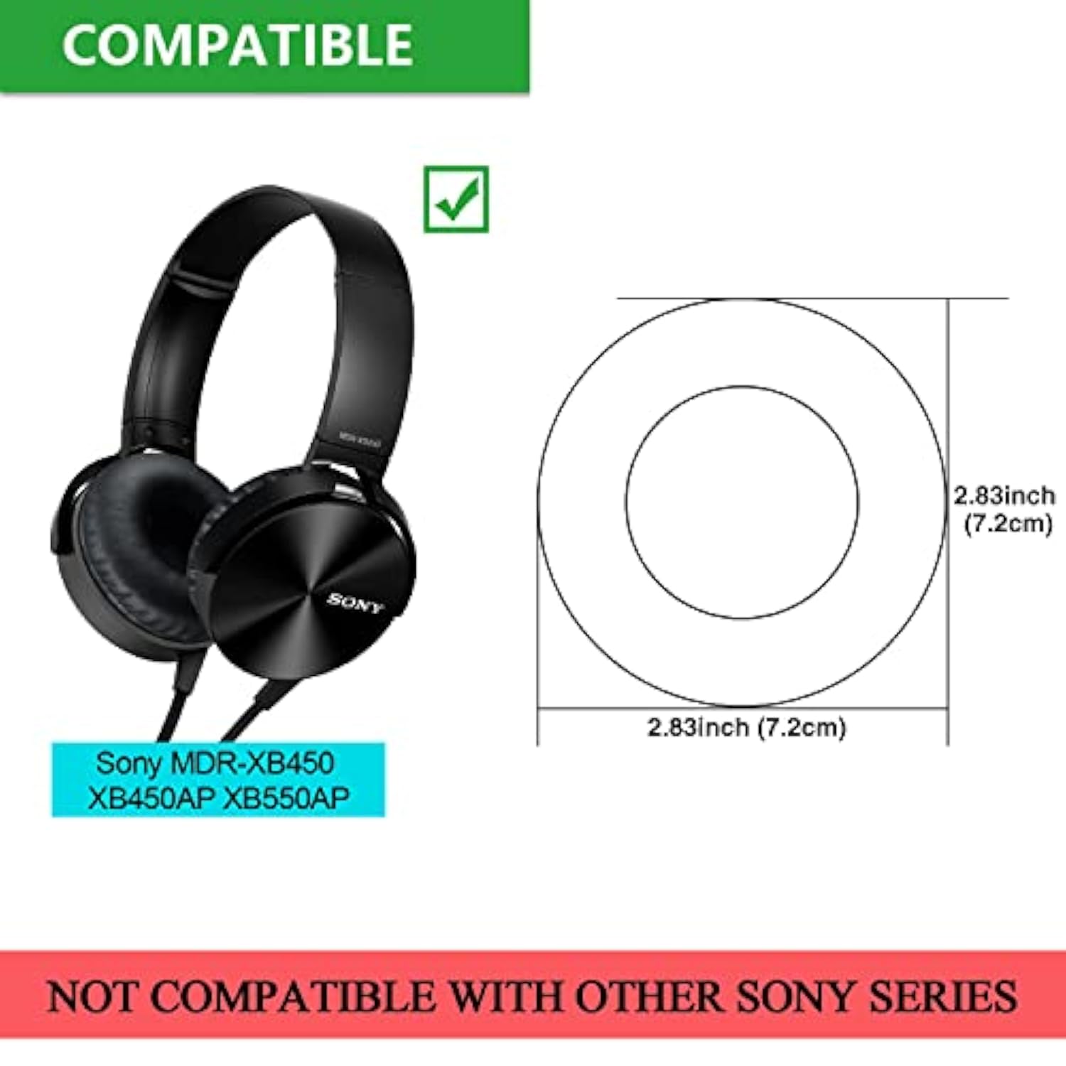 Jecobb Replacement Earpads For Sony Mdr-Xb450, Xb450Ap, Xb550Ap On-Ear Headphones With Protein Leather & Memory Foam Ear Cushions