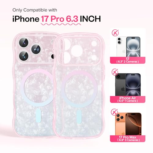 Magnetic for iPhone 17 Pro Case, [Full Camera Protection] [Compatible with MagSafe] Curly Wavy Frame Gradient Sparkly Glitter Women Girls Phone Cover