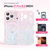 Magnetic for iPhone 17 Pro Case, [Full Camera Protection] [Compatible with MagSafe] Curly Wavy Frame Gradient Sparkly Glitter Women Girls Phone Cover