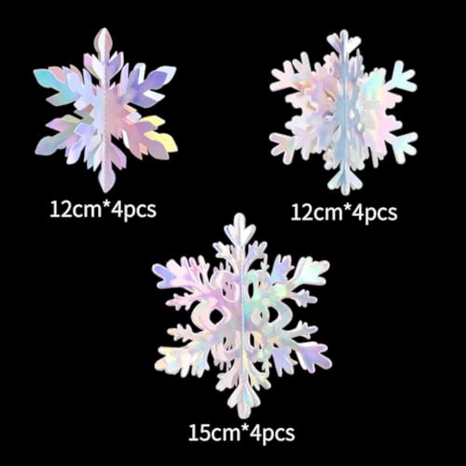 Iridescent-Holographic Snowflake-Snow Christmas Party-Decorations Garland - 12Pcs 3D Winter Wonderland Frozen Hanging Streamers Banner,Disco Birthday Baby Bridal Shower Wedding Decor Supplies