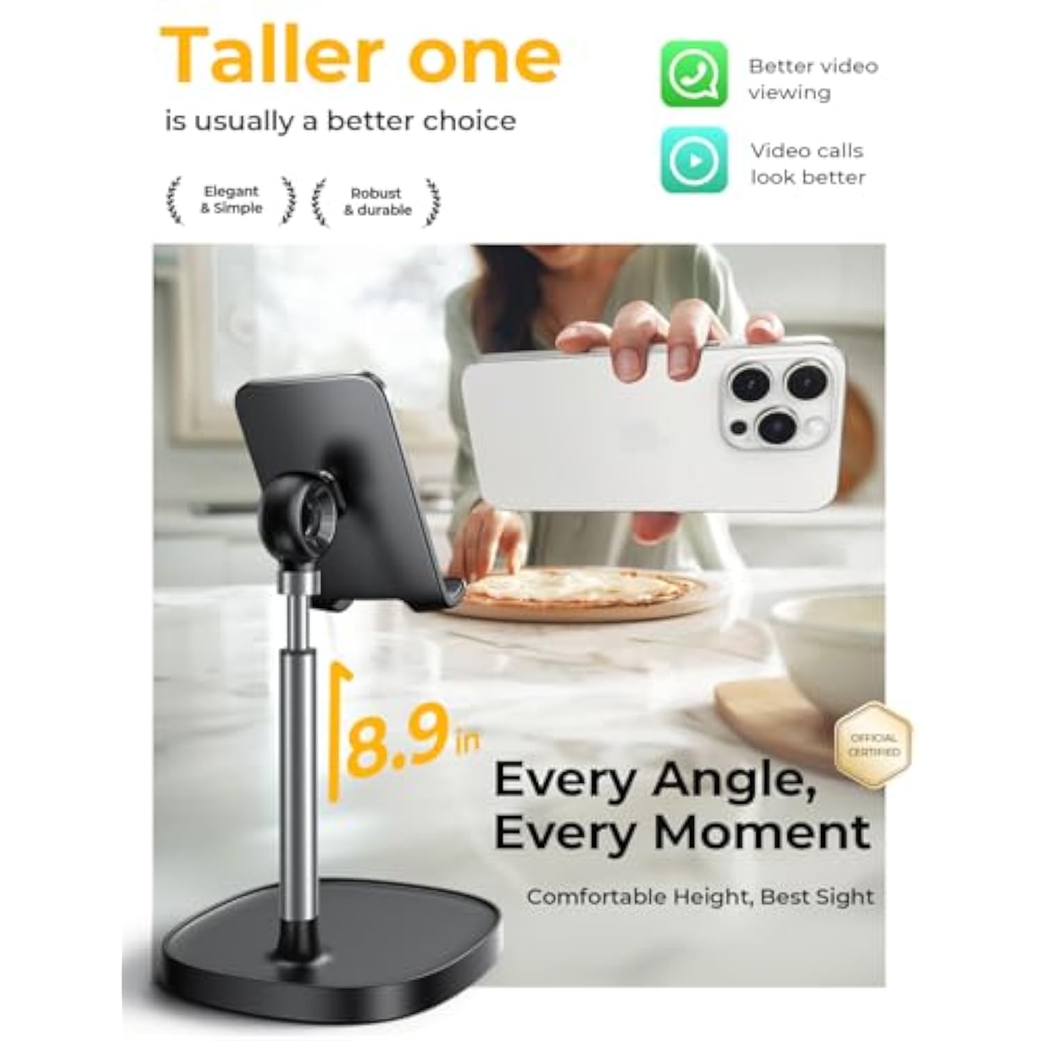 Cell Phone Stand Adjustable For Phone Holder For Desk, Office Desk Accessories Computer Pc For Stand Gaming Essentials Fit Otterbox Case Phones Switch Kindle Ipad Air Tablet 4-10In