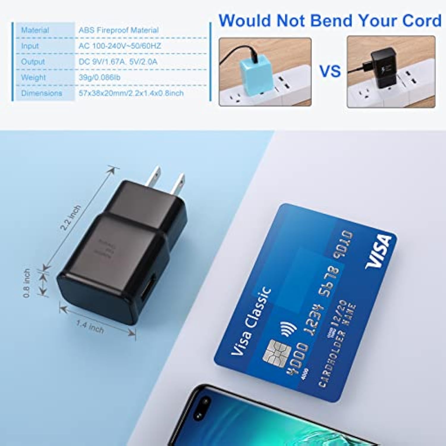 Adaptive Fast Charging Usb Wall Charger, 4-Pack Fast Charging Block Travel Usb Charger Adapter Compatible Samsung Galaxy S21 S20 S10 S9 S8 S7 Edge Plus, Note 8 9 10+, A13 A32 A52 A53 Iphone