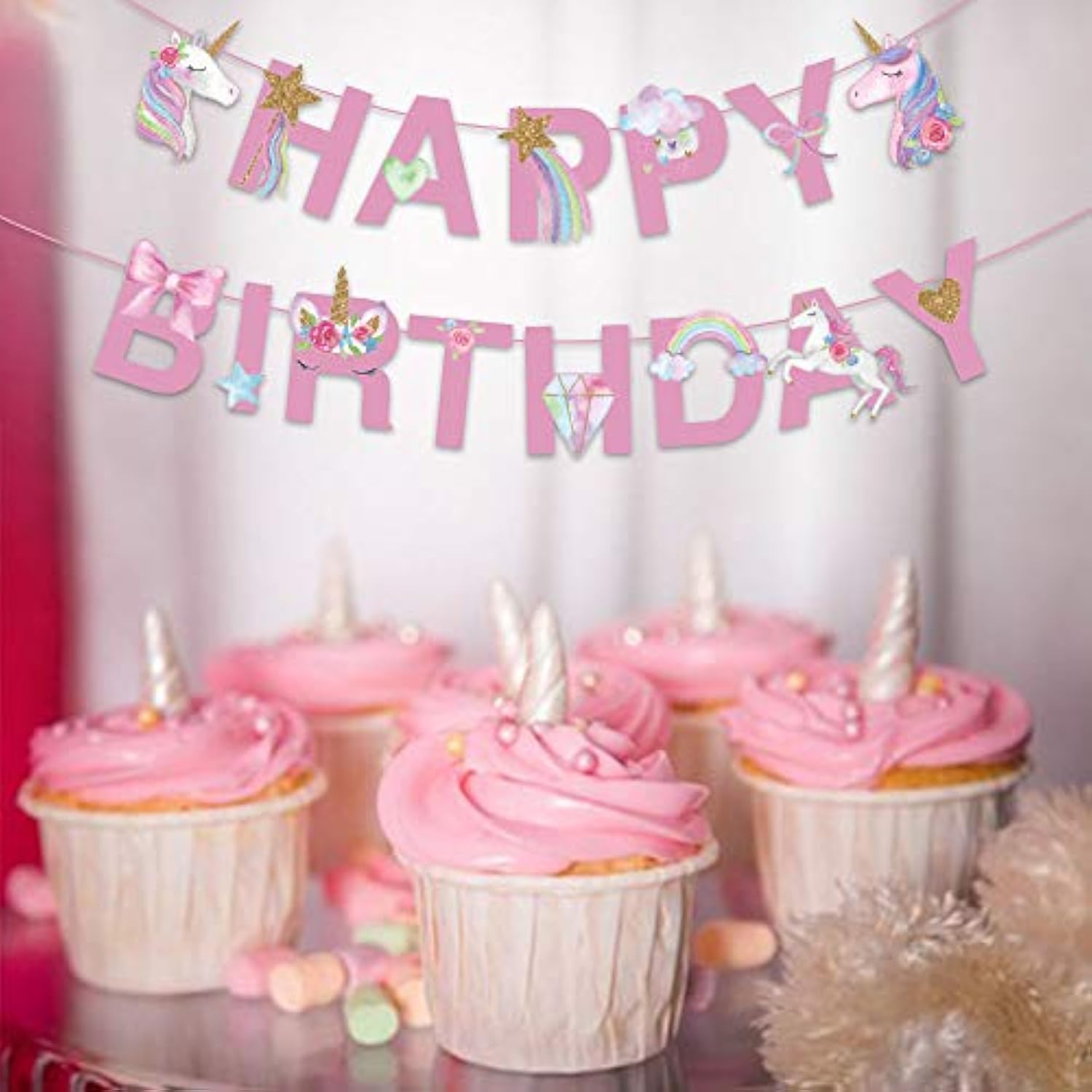 Unicorn Happy Birthday Banner/Unicorn Party Supplies Decorations For K