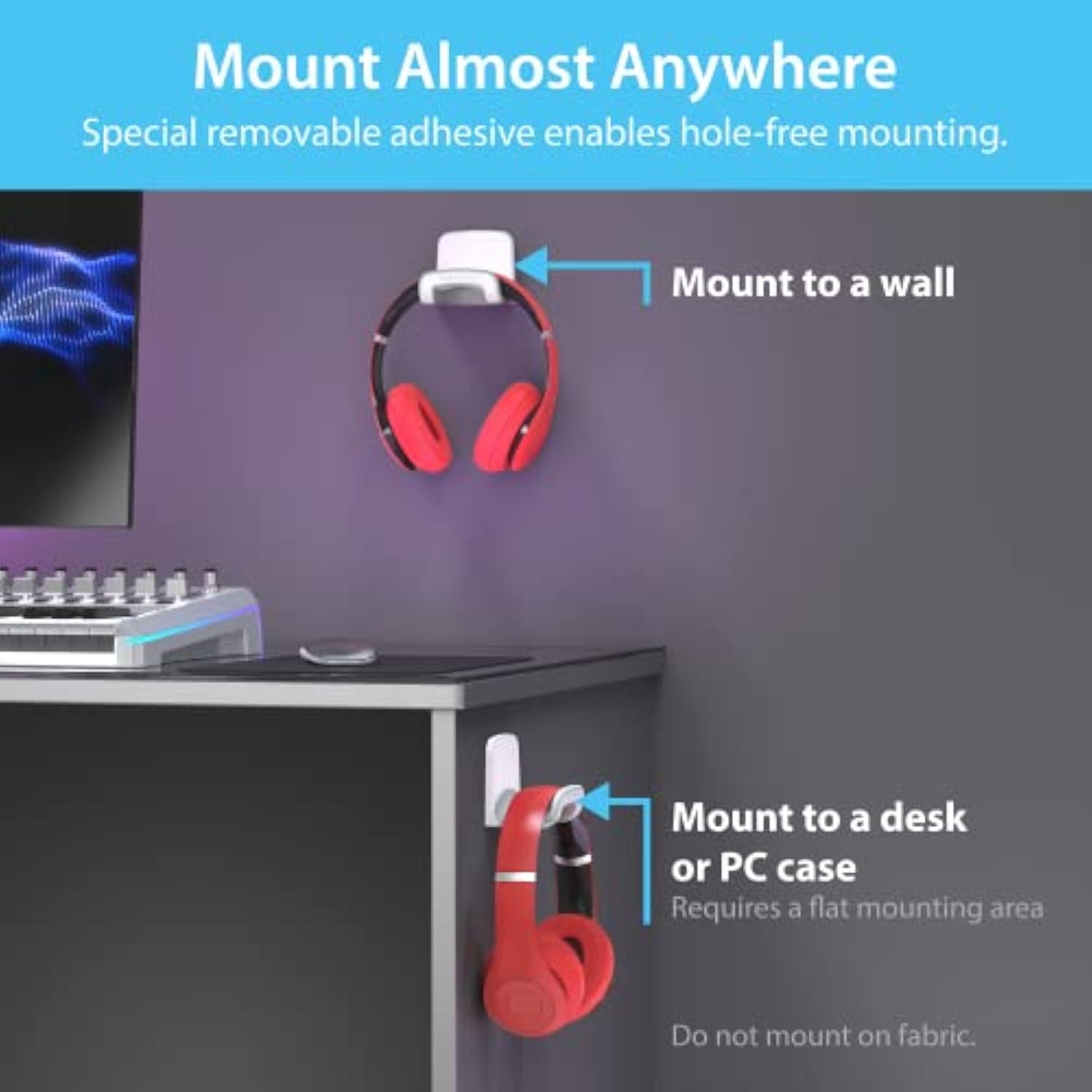 Headphone Holder – Hanger Won’T Damage Your Wall With Screws Or Permanent Adhe