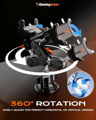 ChubbyGrip Car Phone Holder 360° Adjustable Cell Phone Car Mount Ultra-Durable Metal Car Phone Mount for Windshield, Suction Cup Phone Mount for