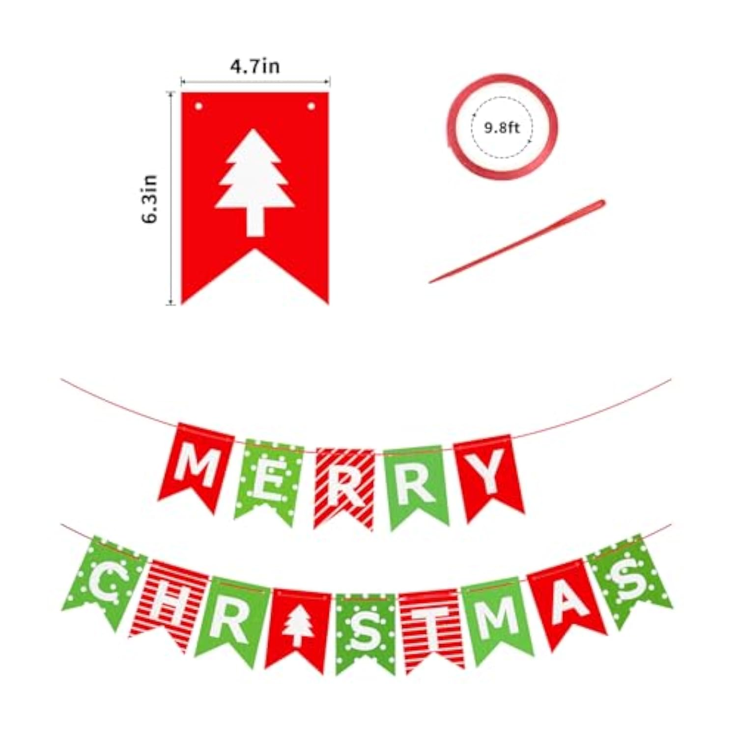 Merry Christmas Banner, Red Green Xmas Decorations Paper Banner Sign With String For Fireplace/Wall/Window, Christmas Home Office Decor Banners, Christmas Party Banner For Holiday Decoration
