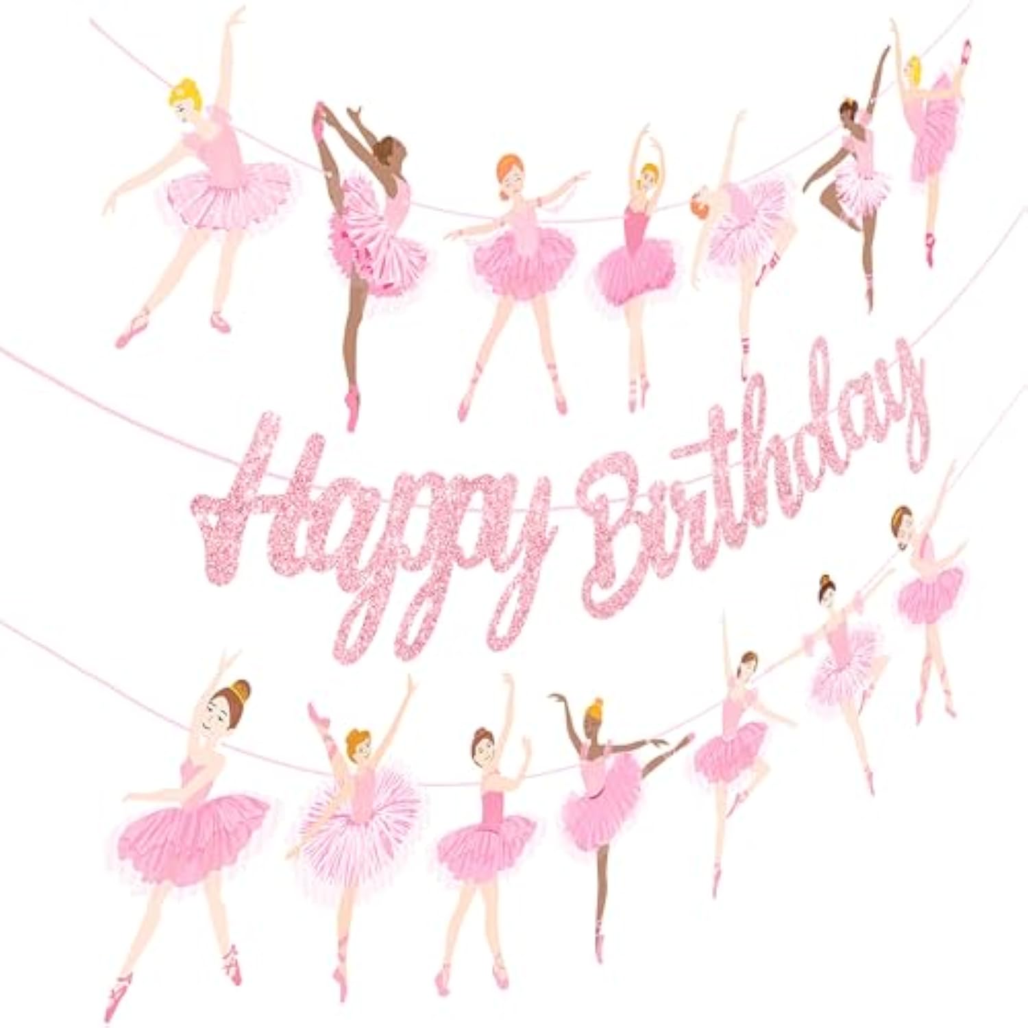 3Pcs Ballet Girls Happy Birthday Banners Glitter Pink Ballerina Birthday Decorations Ballerina Party Banners Ballet Themed Hanging Banner Decor For Girls Tutu Dance Party Supplies