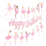 3Pcs Ballet Girls Happy Birthday Banners Glitter Pink Ballerina Birthday Decorations Ballerina Party Banners Ballet Themed Hanging Banner Decor For Girls Tutu Dance Party Supplies