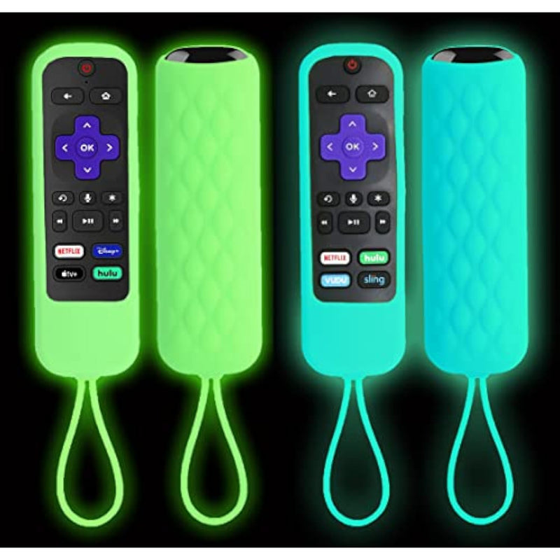 2 Pack Silicone Case Compatible For Roku Express/Streaming Stick/Premiere Remote Cover Compatible With Tcl Roku Smart Tv Remote Control Replacement Sleeve Skin Glow In The Dark Blue Green