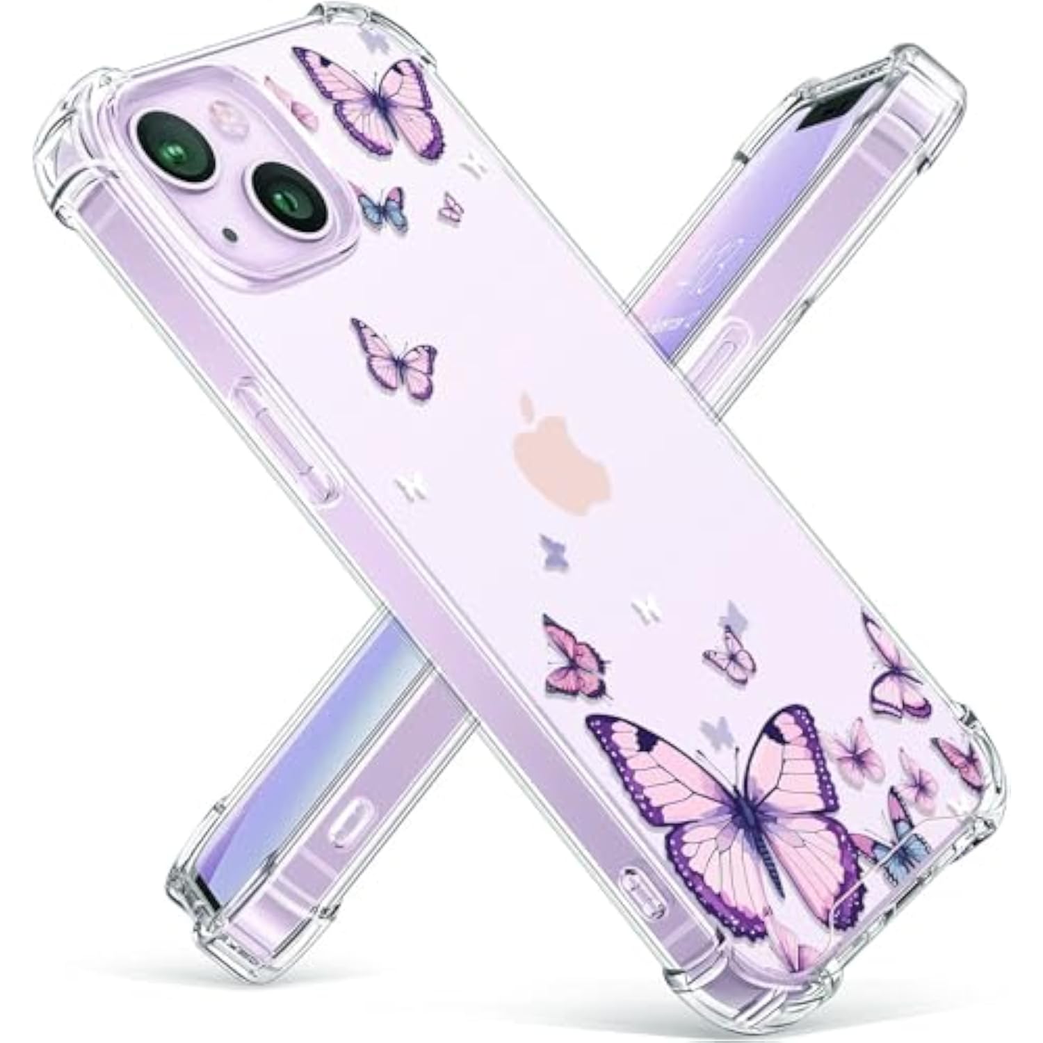 Crystal Clear Protective Phone Case for iPhone 13 and 14 6.1 Inch, Alluring Purple Butterfly Design, Soft Shockproof Clear Phone Cover for Women and Girls