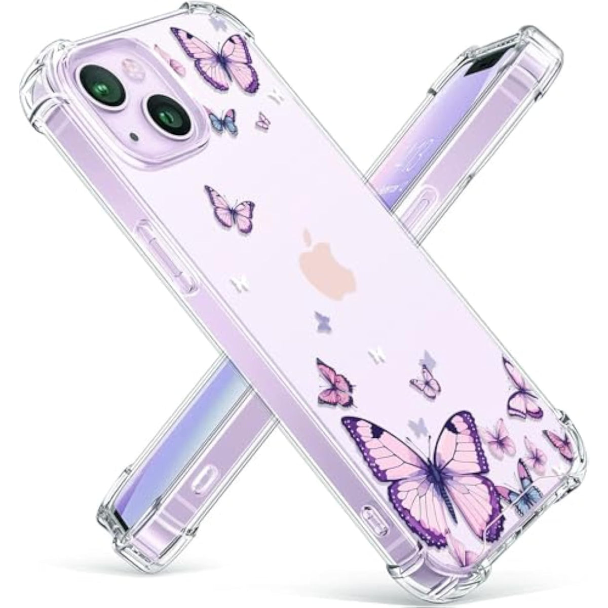 Crystal Clear Protective Phone Case for iPhone 13 and 14 6.1 Inch, Alluring Purple Butterfly Design, Soft Shockproof Clear Phone Cover for Women and Girls