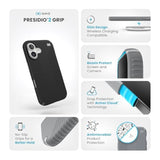 Speck Black iPhone 16 Case - Slim Phone Case iPhone 16 - iPhone 16 Phone Case - Presidio 2 Grip - Black/Slate
