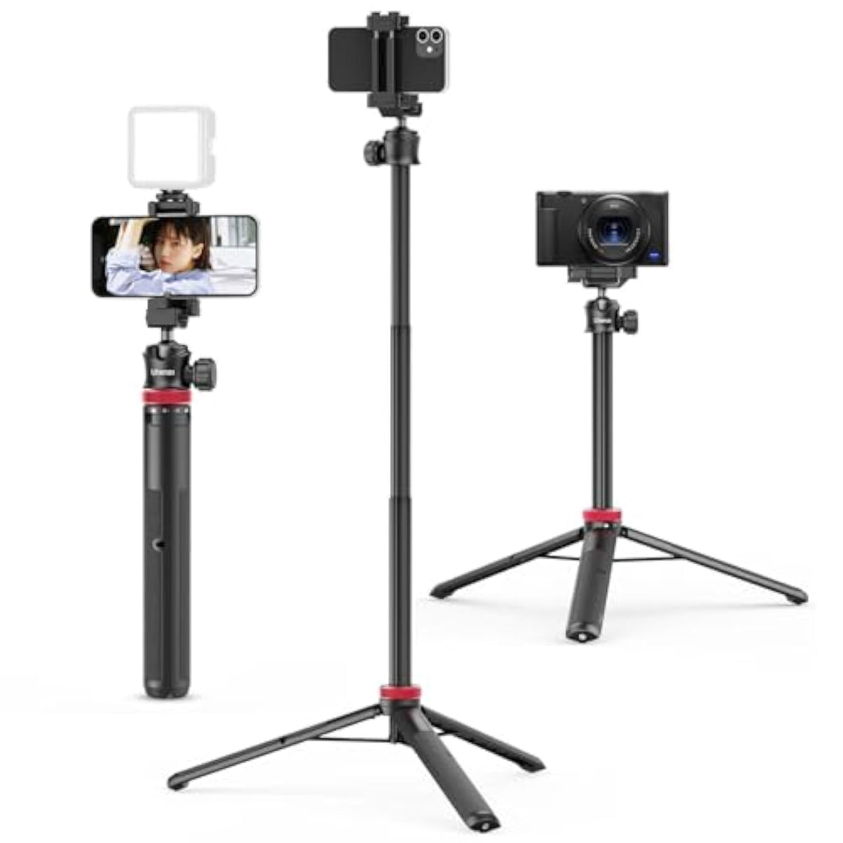 ULANZI MT-44 Extendable Phone Tripod, 59" Selfie Stick Vlog Stand with 2 in 1 Phone Clip, 360° Ball Head Camera-Tripod for iPhone Sony Canon Action Camera, Lightweight for Travel