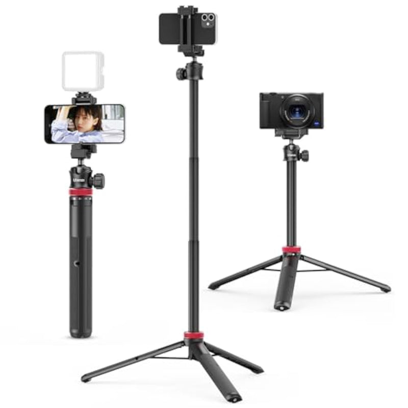 ULANZI MT-44 Extendable Phone Tripod, 59" Selfie Stick Vlog Stand with 2 in 1 Phone Clip, 360° Ball Head Camera-Tripod for iPhone Sony Canon Action Camera, Lightweight for Travel