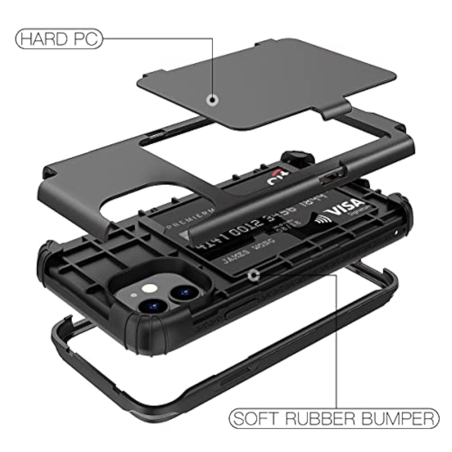 For Iphone 11 Wallet Case Defender Wallet Credit Card Holder Cover With Hidden Mirror Three Layer Shockproof Heavy Duty Protection All-Round Armor Protective Case For Iphone 11 Black