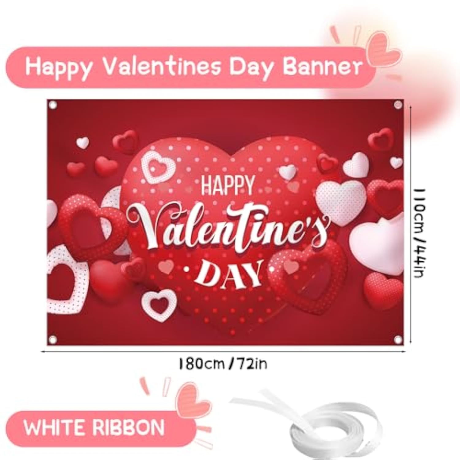 Happy Valentine'S Day Banner 72X44 Inch Backdrop For Photography, Party Decorations, Romantic Love Valentine Decorations
