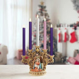Flameless Advent Candles, Set Of 5 - Flickering Led Flame, 10 Inch Taper Candlesticks, Remote Controlled - 3 Purple, 1 Pink, 1 White For Christmas Wreath