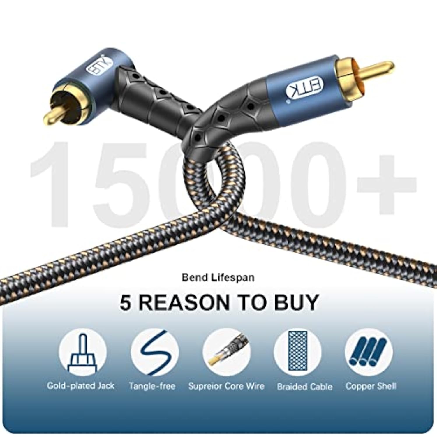 Rca Subwoofer Cable 90 Degree Rca To Rca Audio Cable 24K Gold-Plated Nylon Braided Double Shielded Digital Analogue Supports Amplifiers,Home Theater,Hi-Fi Systems,Subwoofer(10Ft/3M)