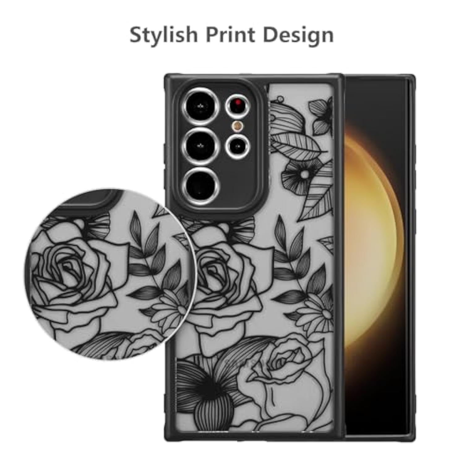 For Samsung Galaxy S22 Ultra Case Rose Design Floral Pattern Slim Case For Women Girls Tpu Bumper Shockproof Protective Cover For Galaxy S22 Ultra, Black