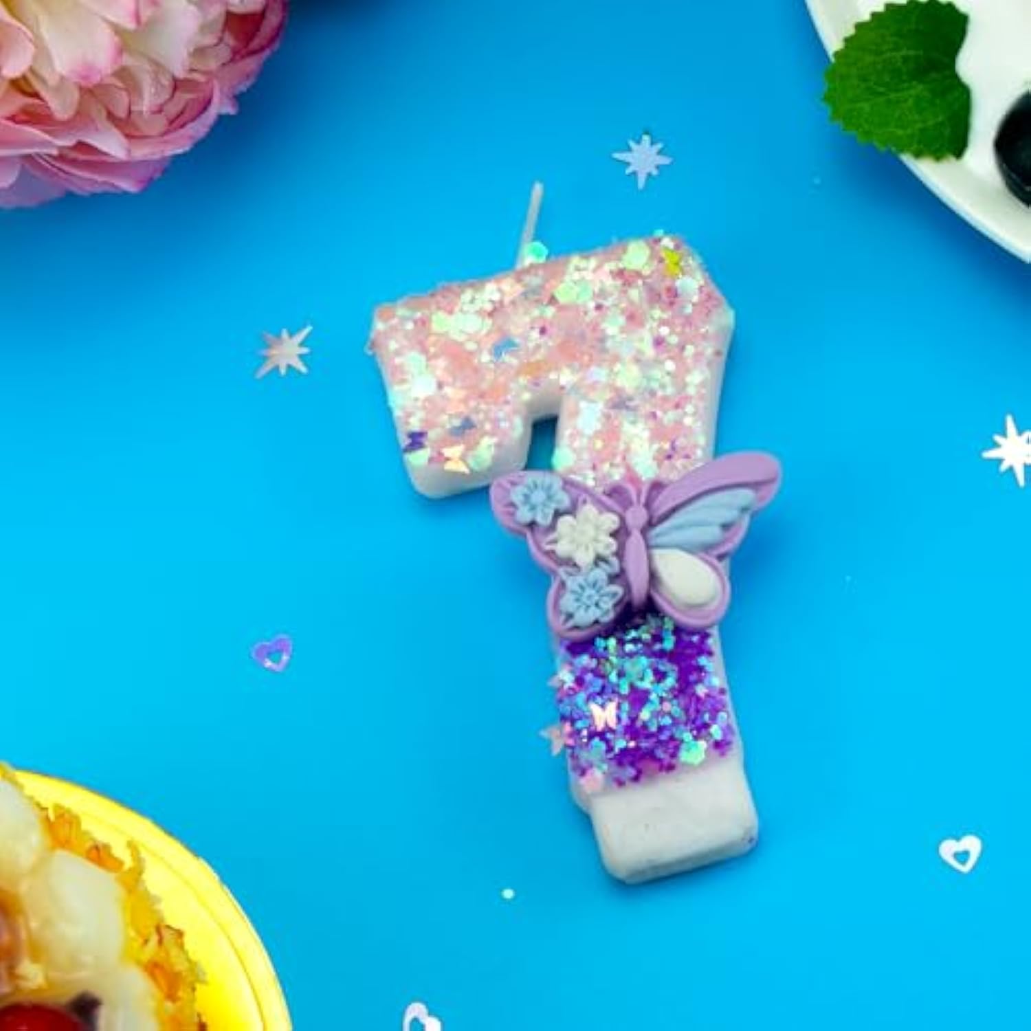 Birthday Number Candles Pink And Purple Butterfly Birthday Candles For Cake Glitter Number 7 Candle Cake Topper With Sequins For Girls And Women Anniversary Celebrations Supplies