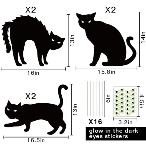 Halloween Decorations Outdoor, 6ct Black Cat Decor Yard Signs with Stakes, Scary Silhouette with Glow in Dark Eyes, Corrugated Plastic, Waterproof Lawn Decorations for Kids Family Home Party