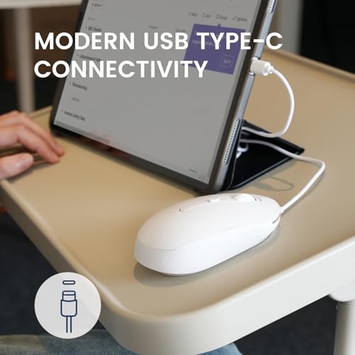 Perimice-222Cw Usb Type C Wired Optical Mouse, Adjustable Dpi 1200/1600/2000, Silent Click, 5.9 Ft Cable, Compatible With Tablets Laptops Pcs, White