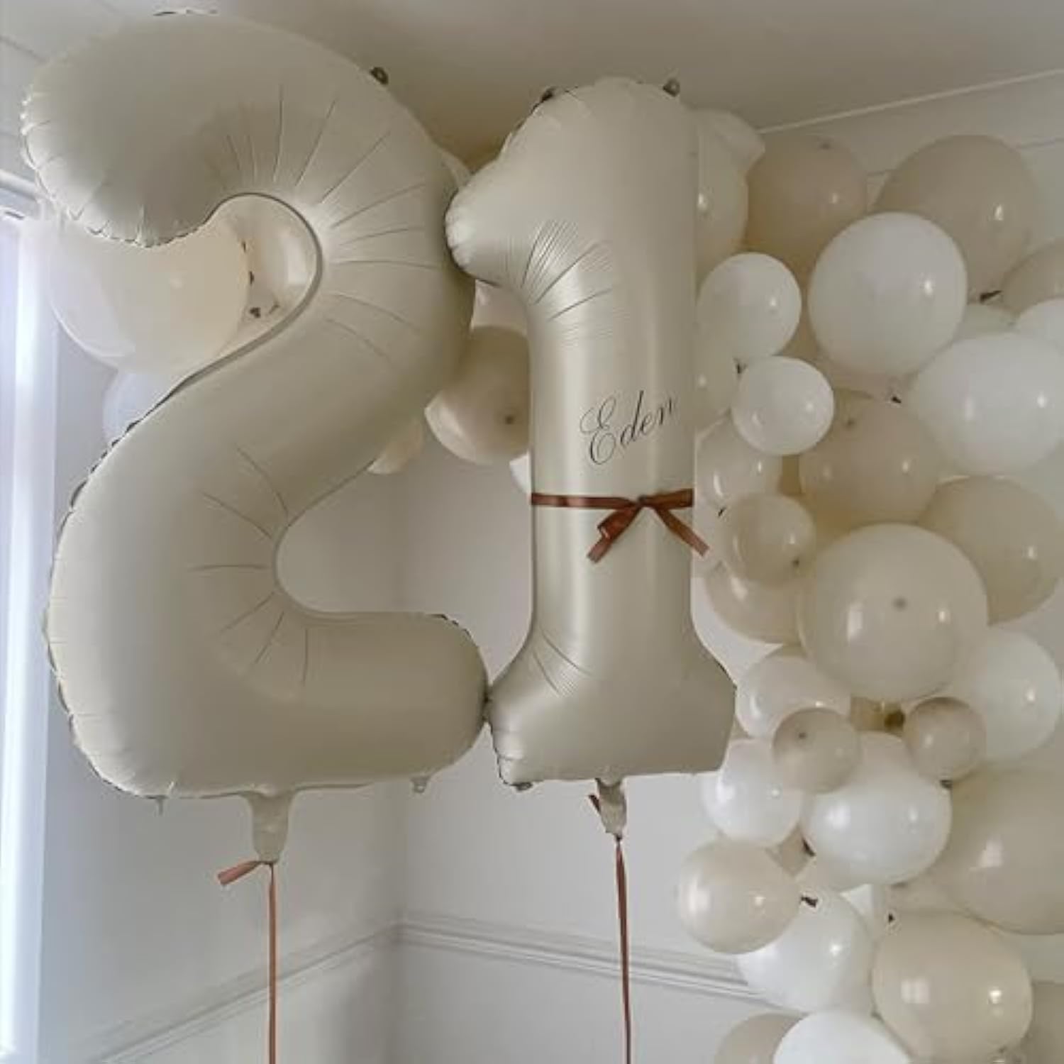 40 Inch Beige Number Balloon 1, Large Cream Number Foil Mylar Balloons For Birthday Party Celebration Decorations Supplies, Digital Balloons For Wedding Anniversary Events Decorations