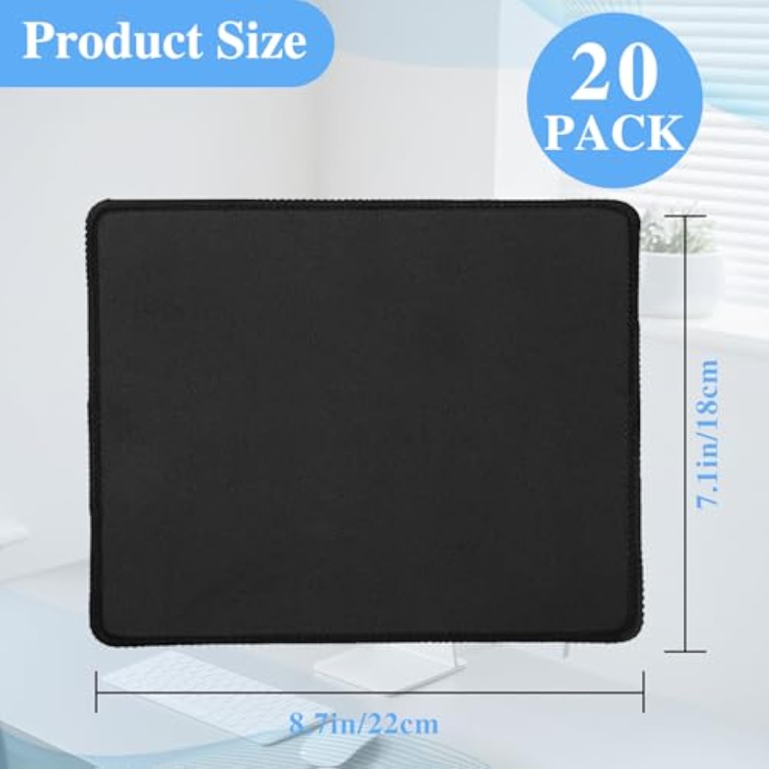 20 Pack Mouse Pad With Stitched Edge,2Mm Black Mouse Pads,Mousepads With Non Slip Rubber Base,Premium-Textured & Waterproof Mousepad For Computers Laptop Office Home,8.7X7.1In