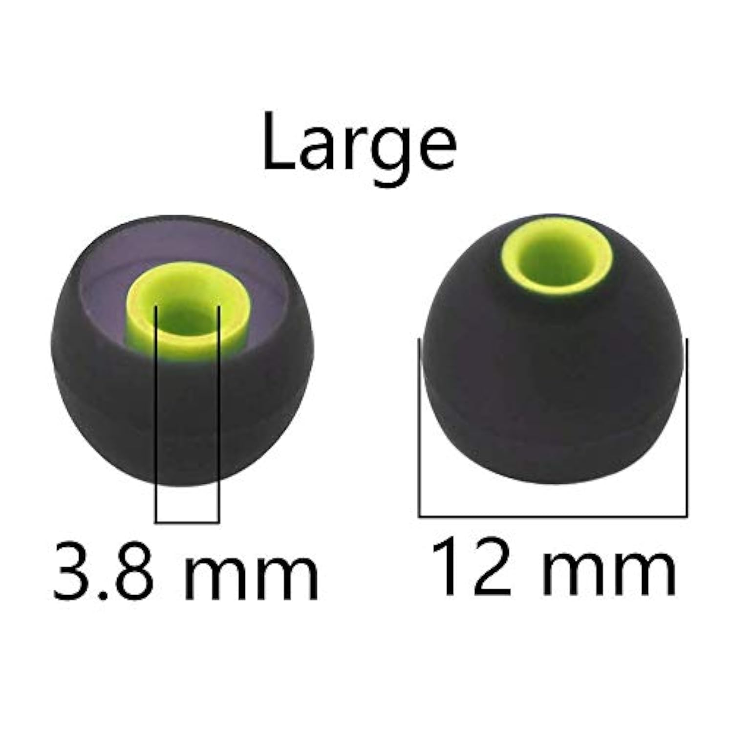 12Pcs Large Size Replacement Eartips Eargels Earpads Ear Tips Gels Bud For Powerbeats Pro, Beatsx, Senso, Tozo, Sony & Other Inner Hole 3.8Mm Earbud In-Ear Headphones,Black-Green,L