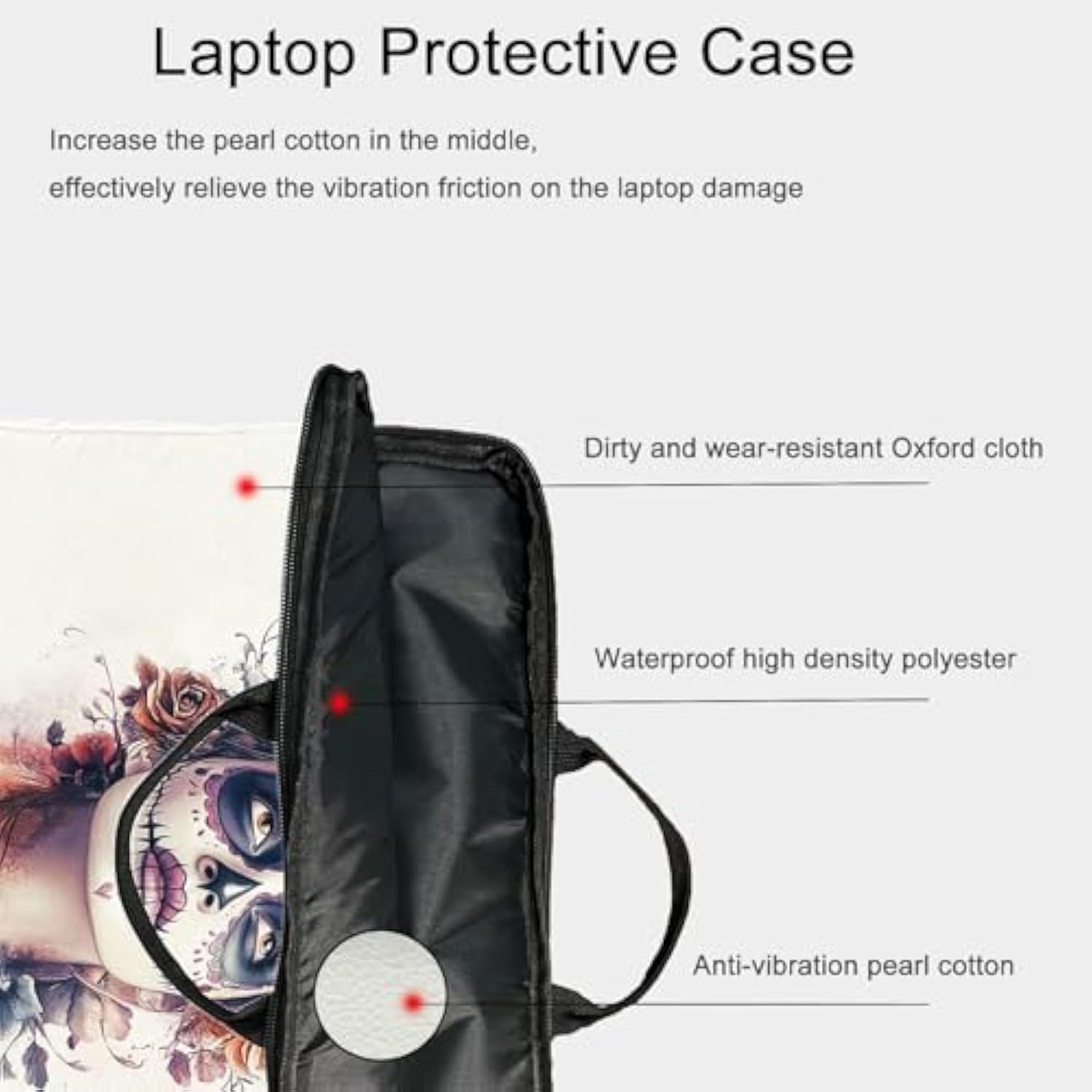 15-Inch Laptop Sleeve – Stylish, Lightweight, Shockproof, Water-Resistant Case For Lenovo, Hp, Dell, Asus Notebooks - Day Of The Dead Woman