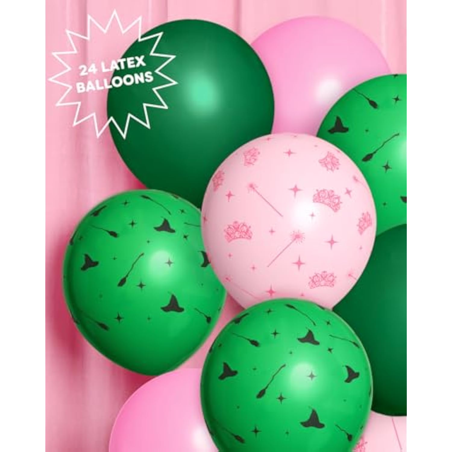Pink and Green Witch Latex Balloons 24pk 12" for Kids Birthday and Party Decor