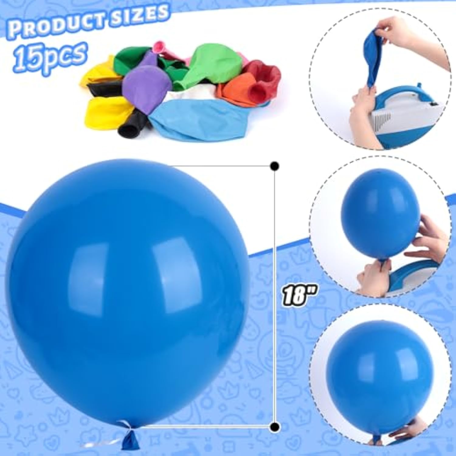 15Pcs Assorted Colors Party Balloons, 18Inch Colorful Latex Balloons Pack Balloon Garland Arch For Birthday Wedding Engagement Graduation Anniversary Party Decor