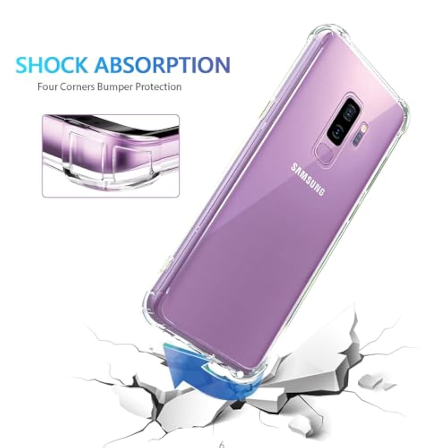 Clear Protective Case for Samsung Galaxy S9 Plus and S9+, Shockproof Bumper with Airbag Corners, Hybrid Design Hard PC Back and Flexible TPU Frame