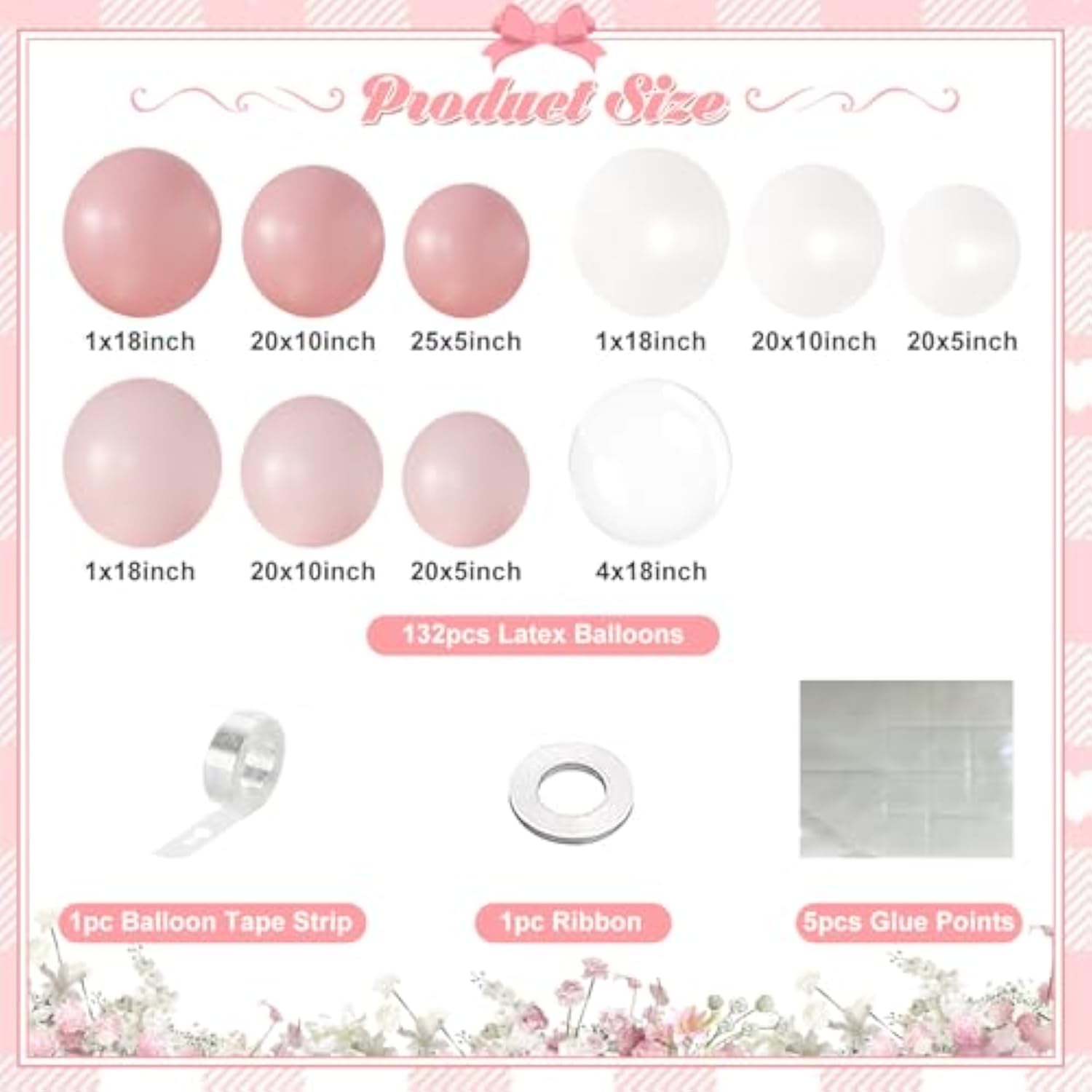 Pink & White Balloon Arch Kit: 132pcs Party Garland Decor