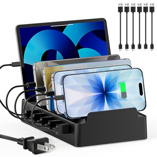 Charging Station for Multiple Devices, 6 Port USB Desktop Charger Dock Compatible with iPad, , Android, Tablet, Family Multi Phone Charging