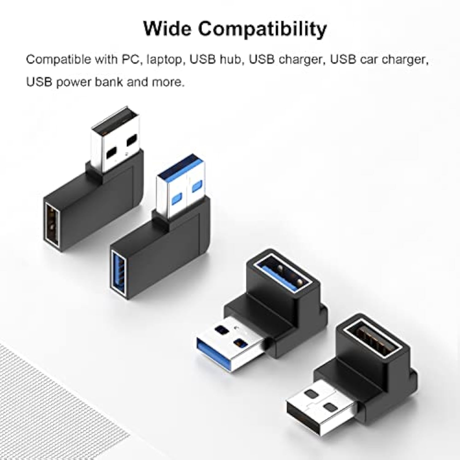 90 Degree Usb 3.0 Adapter (4 Pack), Vertical Up And Down Angle, Horizontal Lef