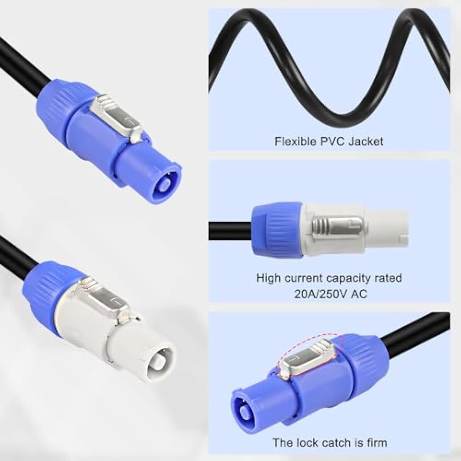 Powercon Power Cable Ac Powercon Input To Powercon Output 12Awg 3 Pin Power Extension Cable For Led Screen Beam Moving Head Light, Stage Light Power,Audio Video Equipment And More-1M/3Ft