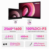 Q8G 16" 2K 144Hz Qled Portable Touchscreen Monitor - 2560X1600 400 Nits Hdr, 100% Dci-P3 Laptop Screen Extender With 4096-Level Stylus, Freesync Gaming Display For Macbook, Pc, Ps5, Switch