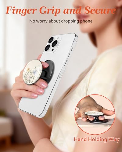Magnetic Phone Grip Compatible With Magsafe - Cell Phone Grip Stand Magnetic Ring Holder Finger Kickstand For Iphone 17 16 15 14 13 12 Series Magnet Removable Accessories Cute Flower Floral