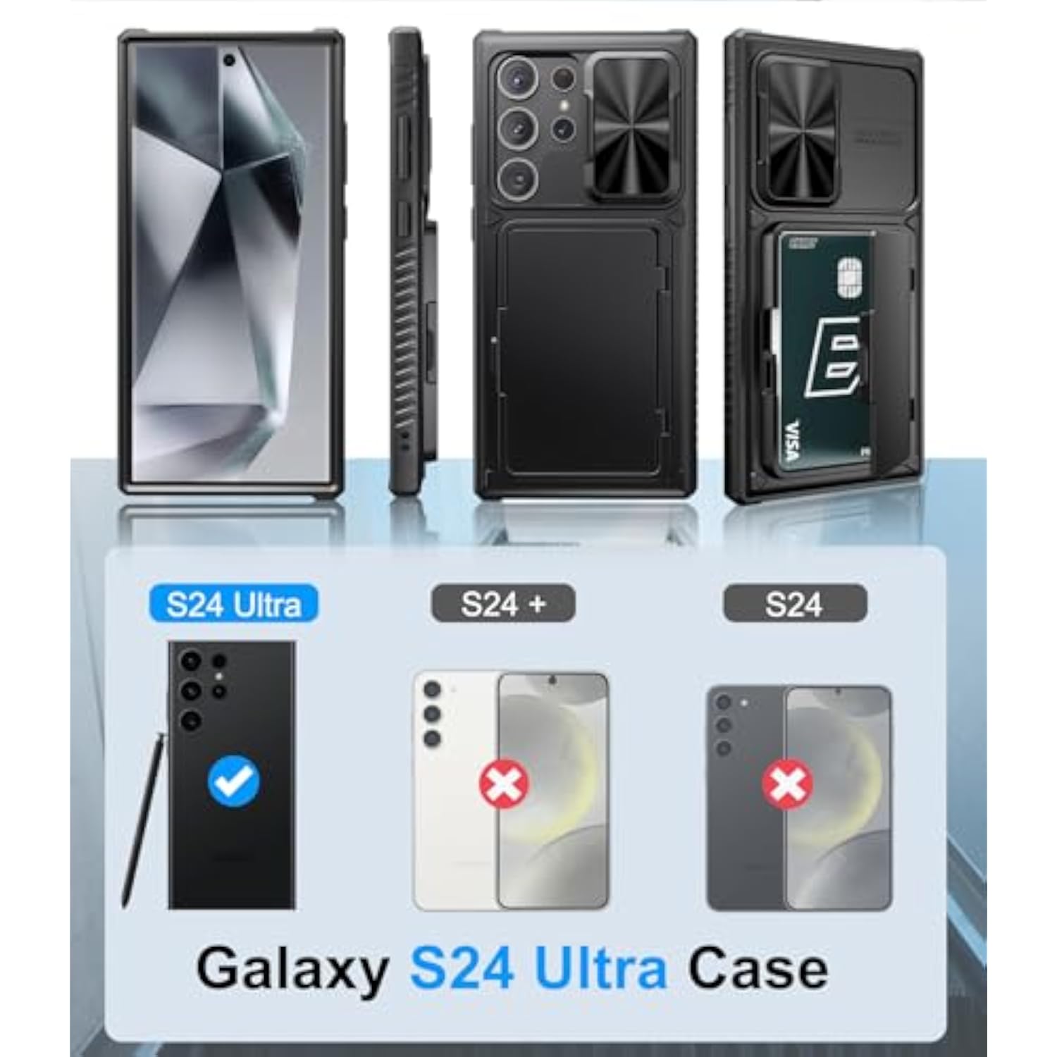 Samsung Galaxy S24 Ultra Premium Leather Wallet Case with Card Holder and Kickstand, Black