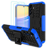 For Samsung Galaxy A15 5G Case With 2 Pack Screen Protector, Grade Shockproof, Heavy Duty Robust Bumper Cover With Kickstand For Galaxy A15 5G Phone Blue