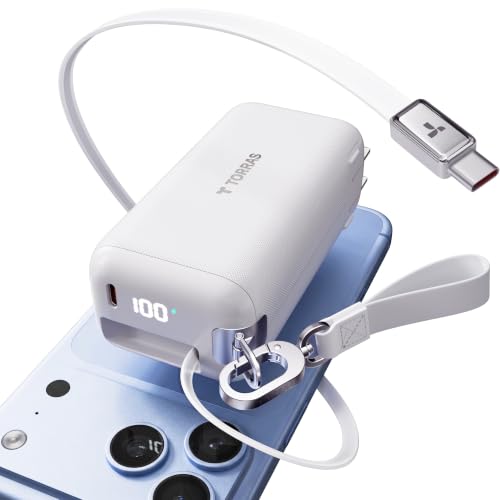 PowerGo 3-in-1 Portable Charger, 10000mAh Power Bank, 45W Fast Charging with 3.3 ft Built-in Retractable USB-C Cable & Foldable Wall Plug Travel