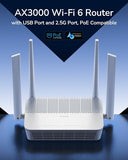 Ax3000 Wifi 6 2.5G Poe-Powered Router With Usb 2.0 Port, Dual Band Vpn Router, Mu-Mimo, Wireguard, Mesh Compatible, App Control, Wr3000P