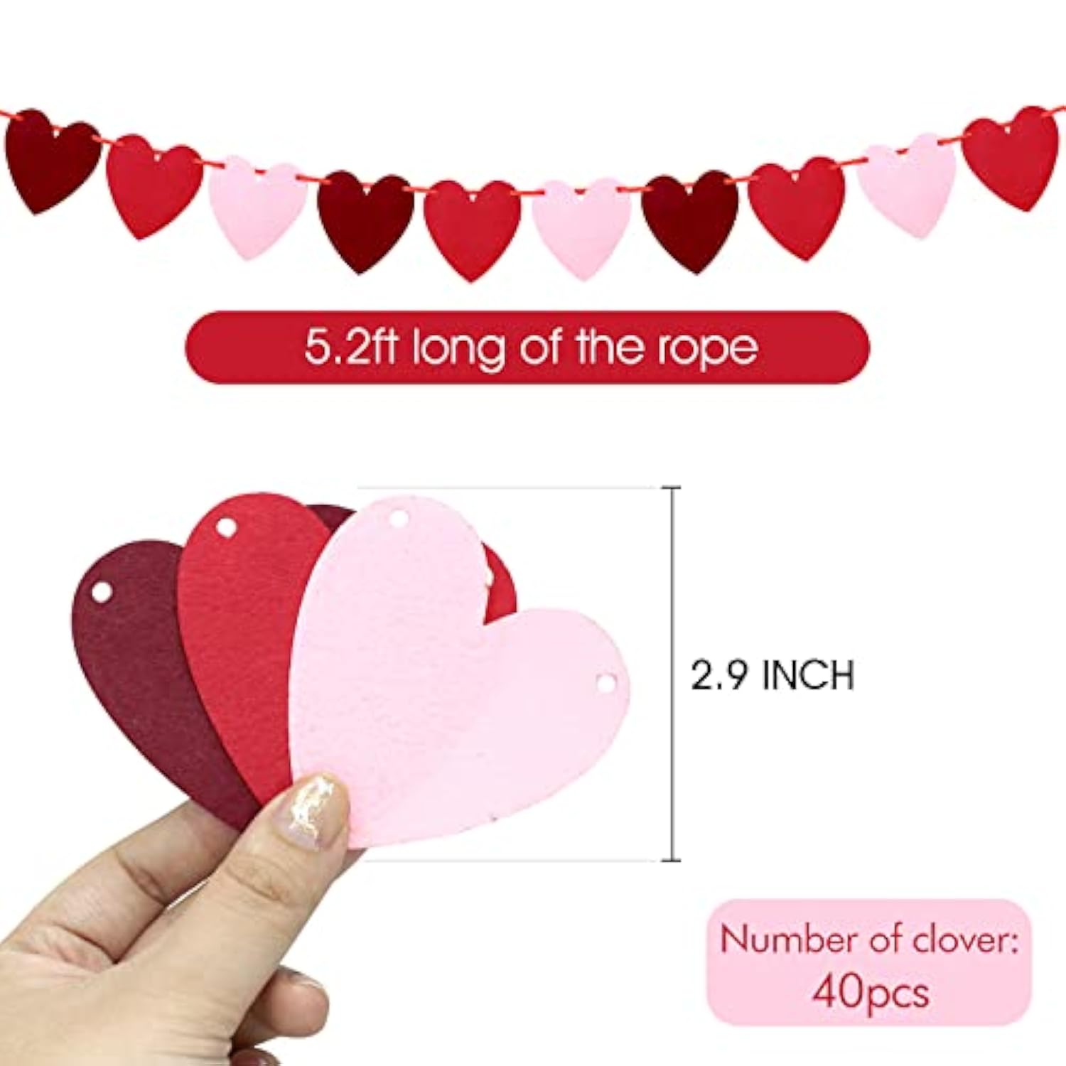 4 Pieces Felt Heart Garland Valentines Day Felt Hearts Banner For Vale