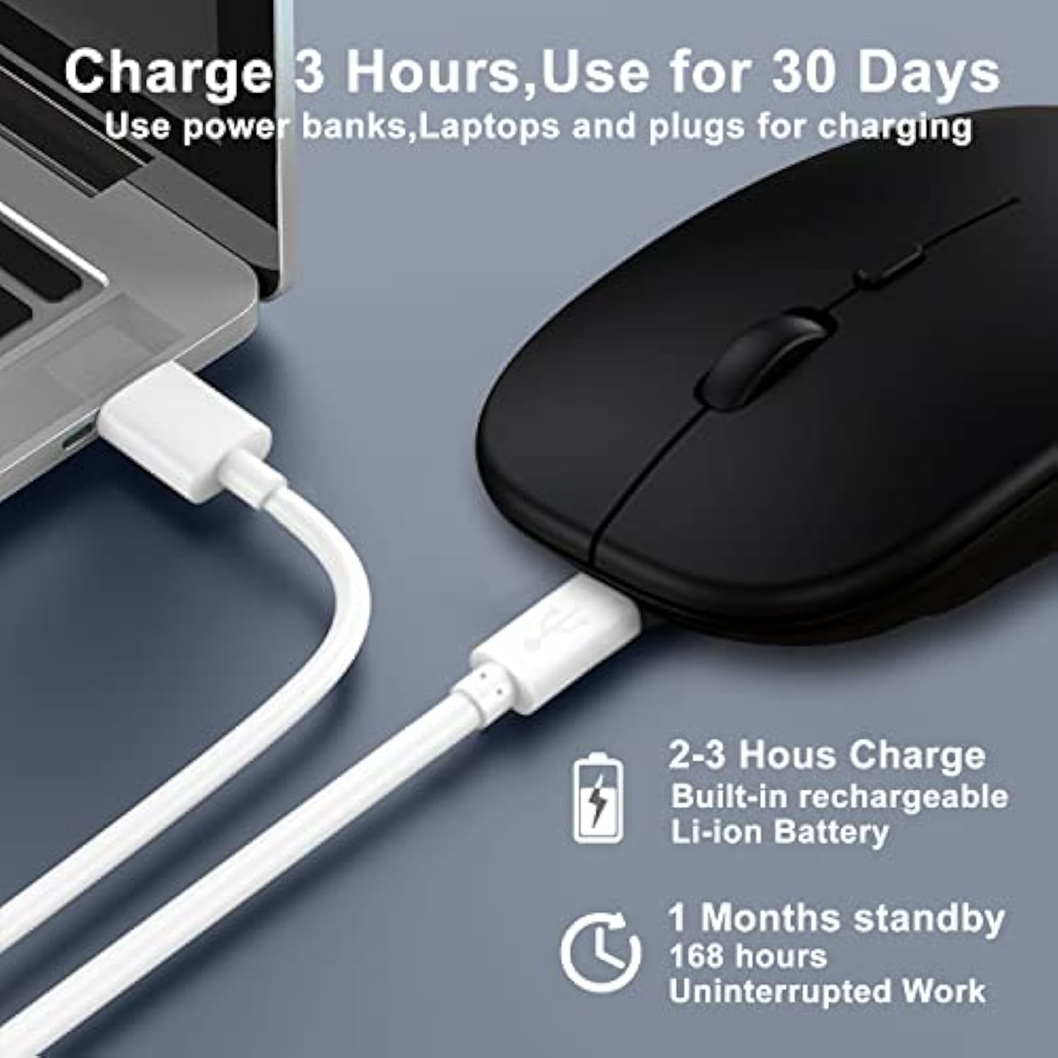 Wireless Bluetooth Mouse For Ipad/Macbook Pro/Air /Laptop/Pc Rechargeable Sile